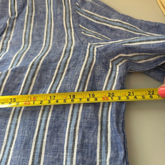 Lauren Ralph Lauren Linen Blue Striped Long Sleeve Popover Blouse | Size Large - Picture 6 of 8